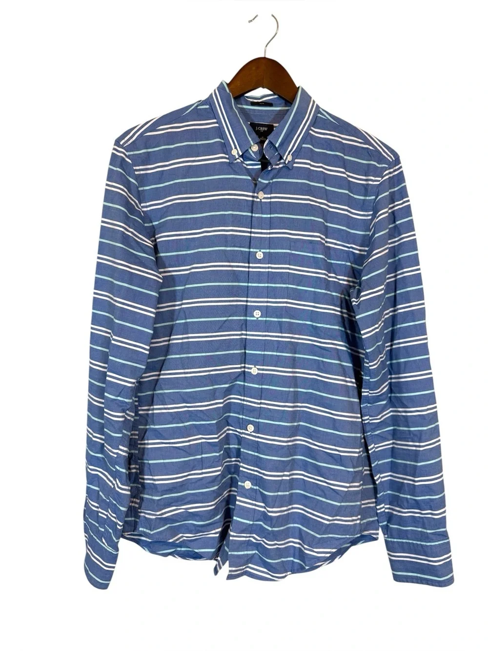J. Crew Slim Fit Blue Striped Button Down Shirt Men’s Medium Long Sleeve Cotton